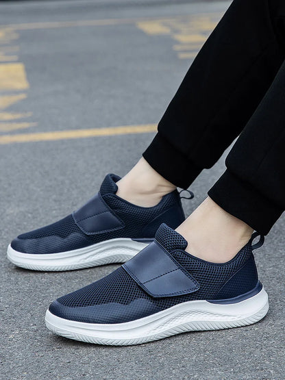 Men’s Wide Fit Walking Shoes – Adjustable Comfort Sneakers – Black – 42