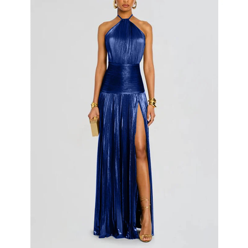 Women’s Halter Evening Gown – Floor-Length, High-Slit Elegance