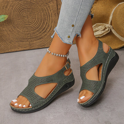 Women's Summer Comfort Wedge Sandals – Casual Open – Toe Cruise Shoes – Brown – 36