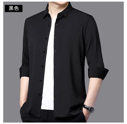 Men’s Ultra-Stretch Long-Sleeve Shirt – Silky Feel, Smart Casual Fit