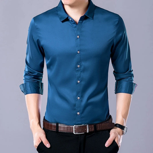Men's Casual Fashion Business Solid Color Long Sleeved Shirt - The Dock Drop