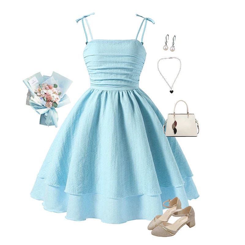 Girls’ Tiered Sling Dress – Sleeveless, Stretch Waist (8Y–12Y)