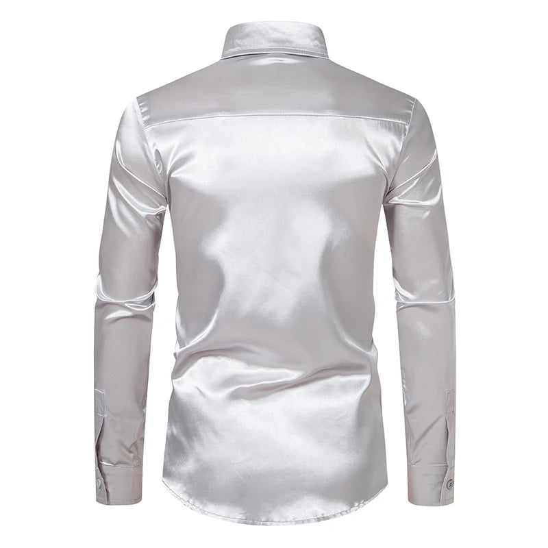 Men’s Satin Dress Shirt – Long Sleeve Formal Button Down