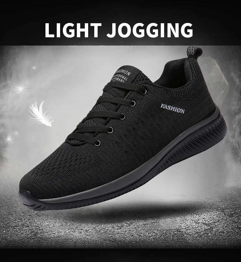 Men’s Knit Running Sneakers – Lightweight Breathable Trainers – Black – 42