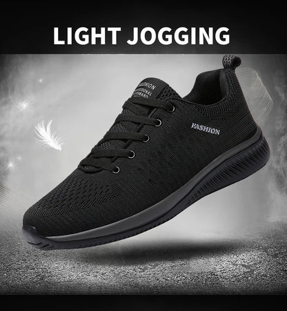 Men’s Knit Running Sneakers – Lightweight Breathable Trainers – Black – 42