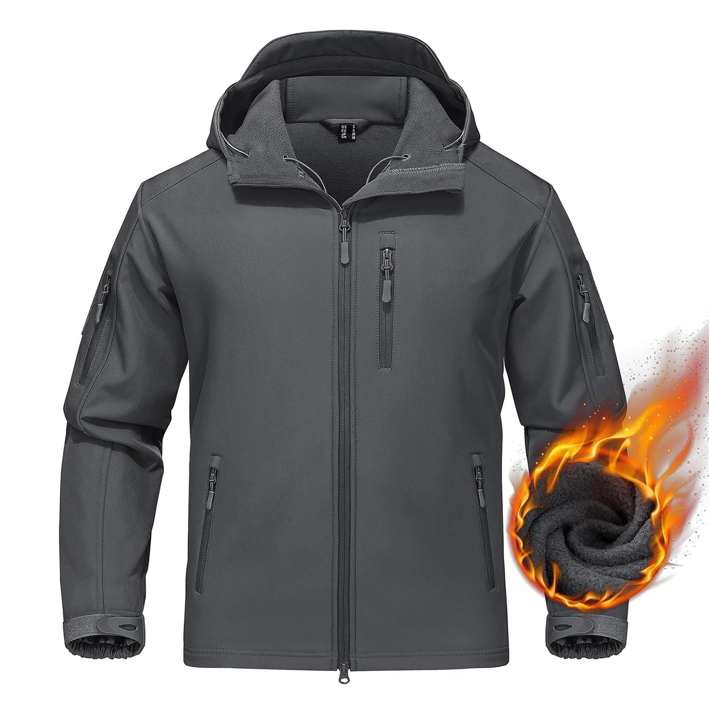 Men’s Waterproof Softshell Fleece Jacket – Hooded, Multi-Pocket, Outdoor Ready