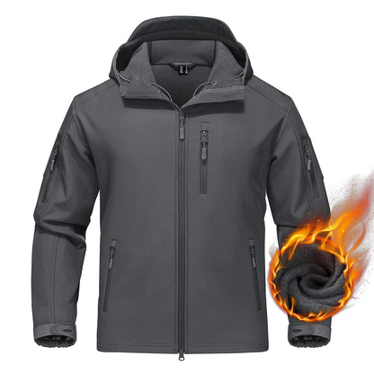 Men’s Waterproof Softshell Fleece Jacket – Hooded, Multi-Pocket, Outdoor Ready