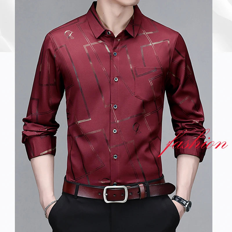 Men's Casual and Fashionable Long Sleeved Printed Shirt, Non Ironing and Wrinkle Resistant Business Top - The Dock Drop