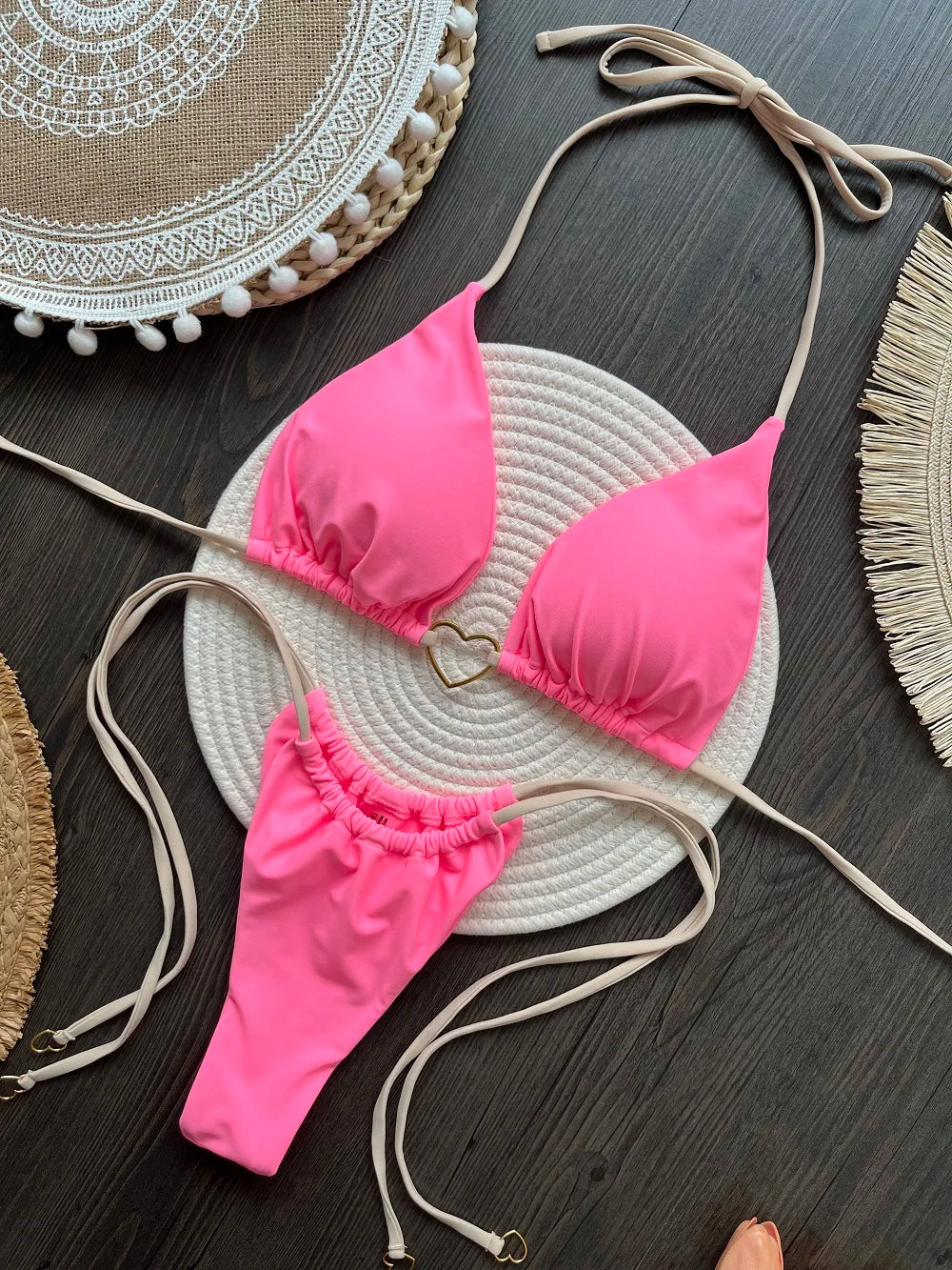 Halter Solid Triangle Bikini Set