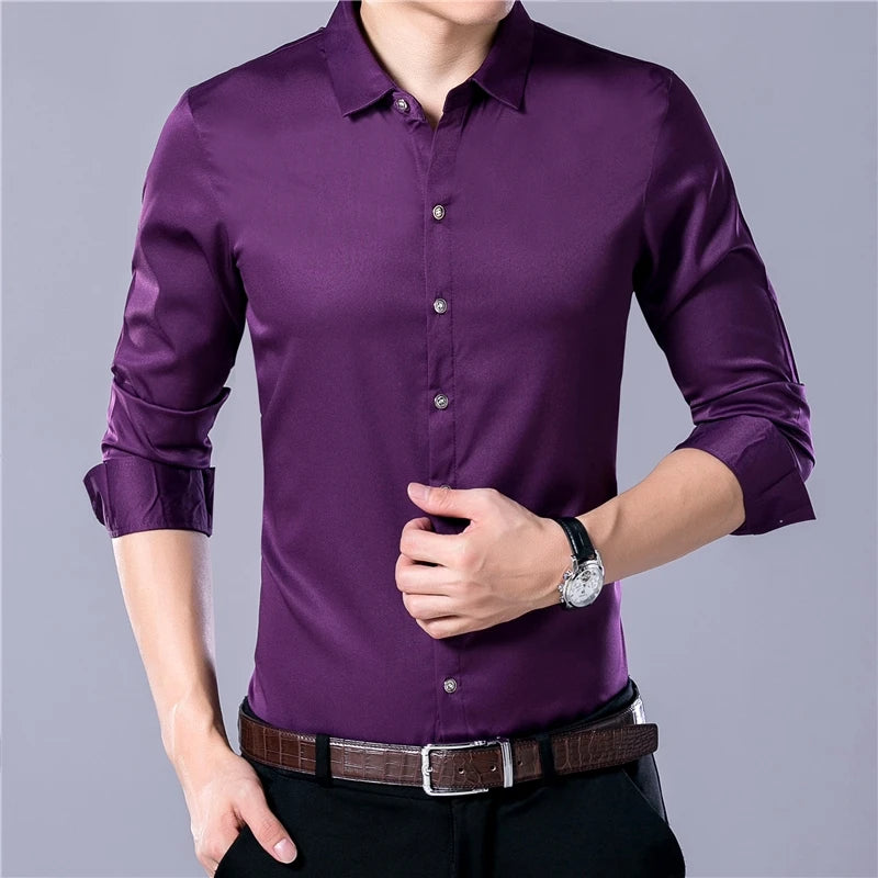 Men's Casual Fashion Business Solid Color Long Sleeved Shirt - The Dock Drop