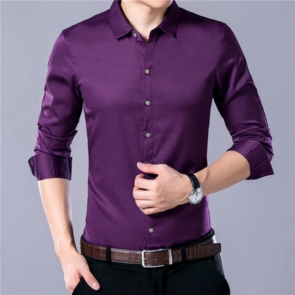 Men's Casual Fashion Business Solid Color Long Sleeved Shirt - The Dock Drop