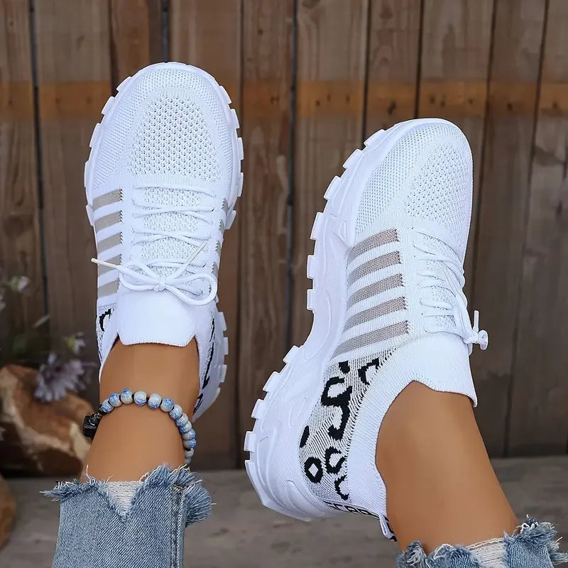 Women's peek-a-boo mesh Leopard print sneakers