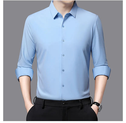 Men’s Ultra-Stretch Long-Sleeve Shirt – Silky Feel, Smart Casual Fit
