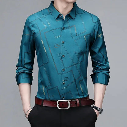 Men's Casual and Fashionable Long Sleeved Printed Shirt, Non Ironing and Wrinkle Resistant Business Top - The Dock Drop