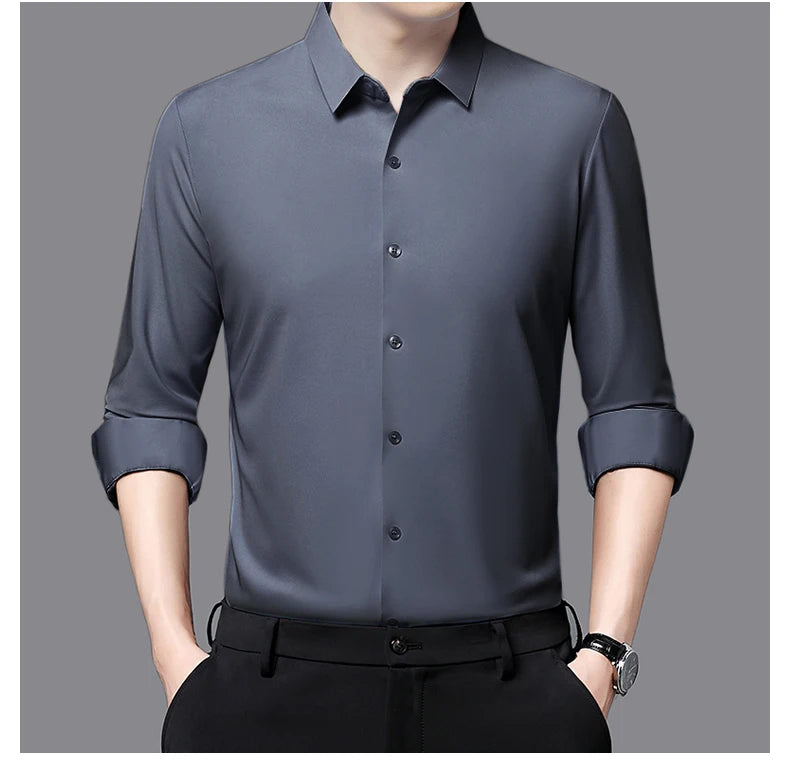 Men’s Ultra-Stretch Long-Sleeve Shirt – Silky Feel, Smart Casual Fit