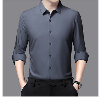 Men’s Ultra-Stretch Long-Sleeve Shirt – Silky Feel, Smart Casual Fit