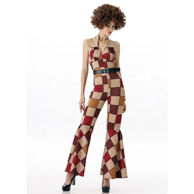 Retro 70s Disco Couple Costume Set – Men’s & Women’s Hippie Outfits – Women-retro-jumpsuit – M