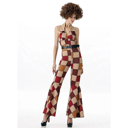 Retro 70s Disco Couple Costume Set – Men’s & Women’s Hippie Outfits – Women-retro-jumpsuit – M