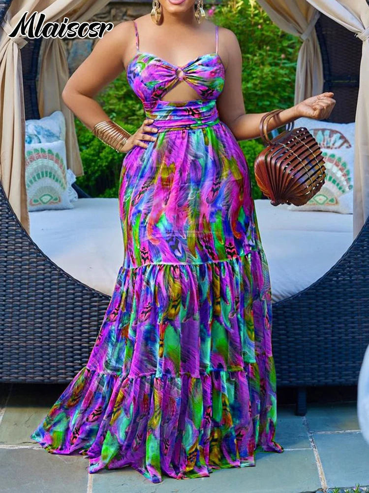 Boho Print Spaghetti Strap Maxi Dress