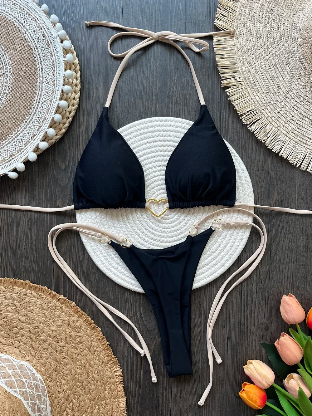 Halter Solid Triangle Bikini Set