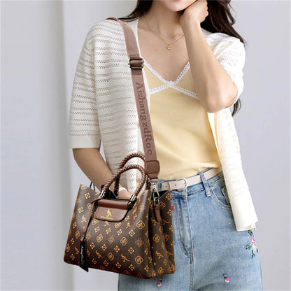 Elegant Pattern Tote – Kangaroo Brown Shoulder Handbag with Braided Handle