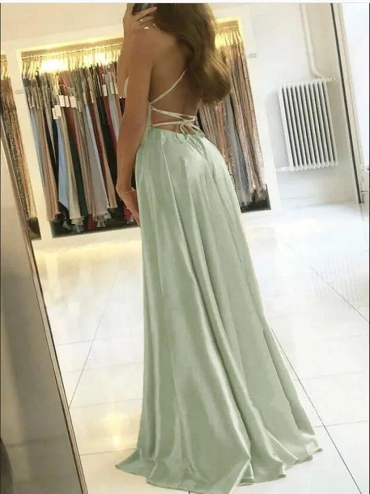 Women’s & Teens Satin Maxi Dress – Adjustable Straps & Side Slit