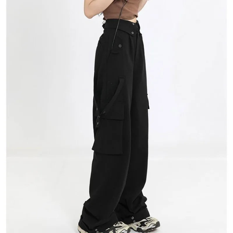Striped Knit Sweater & Cargo Pants Set – Hollow Crop Pullover + High-Waist Trousers