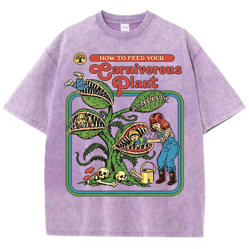 Carnivorous Plant Vintage Washed Tee – 100% Cotton Graphic T-Shirt