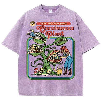 Carnivorous Plant Vintage Washed Tee – 100% Cotton Graphic T-Shirt