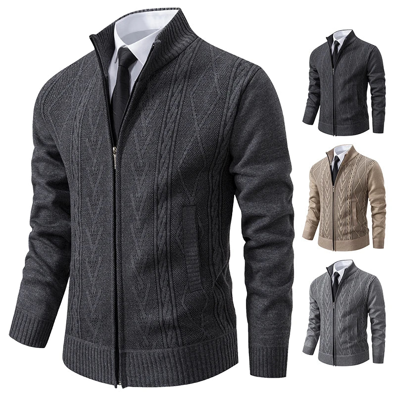Men’s Cable Knit Zip-Up Sweater – Warm, Winter Casual, Soft Knit