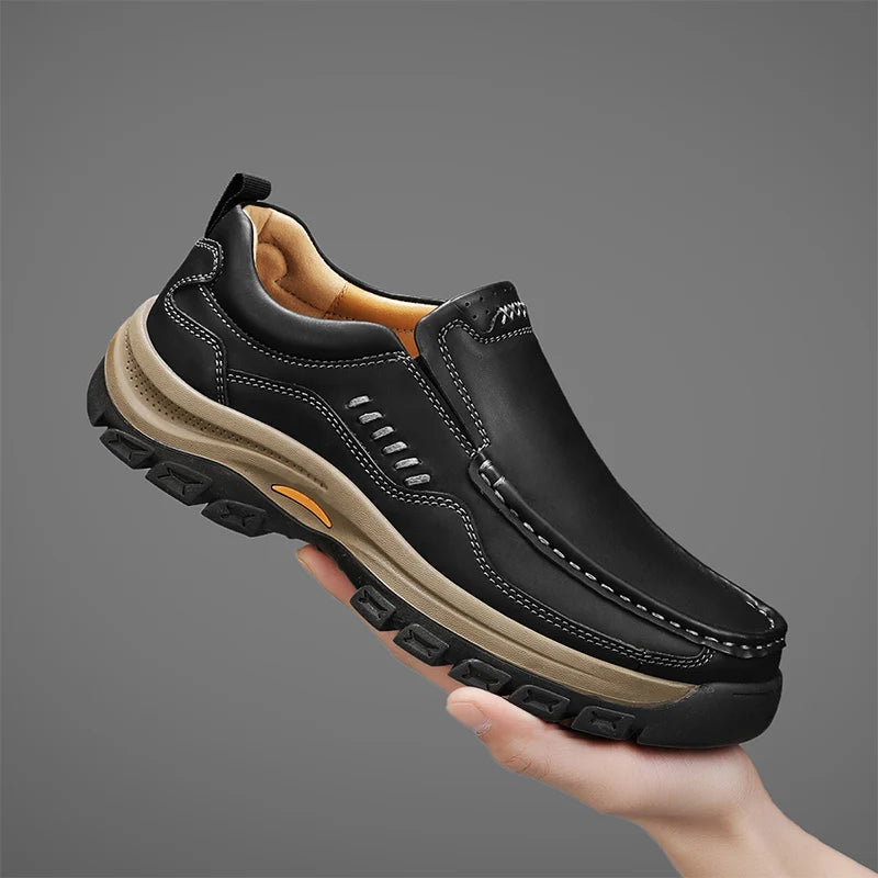Men’s Hand-Stitched Casual Loafers – Microfiber Upper, Slip-On Comfort