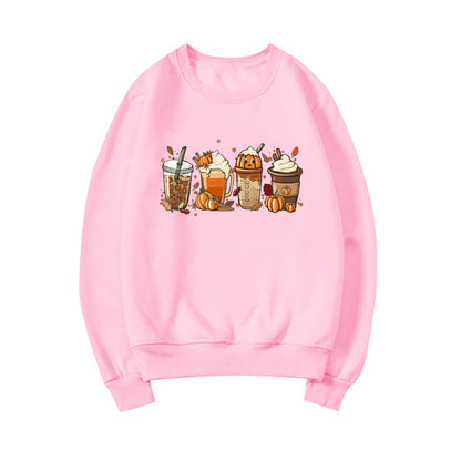 Women’s Fall Coffee Graphic Sweatshirt – White – S