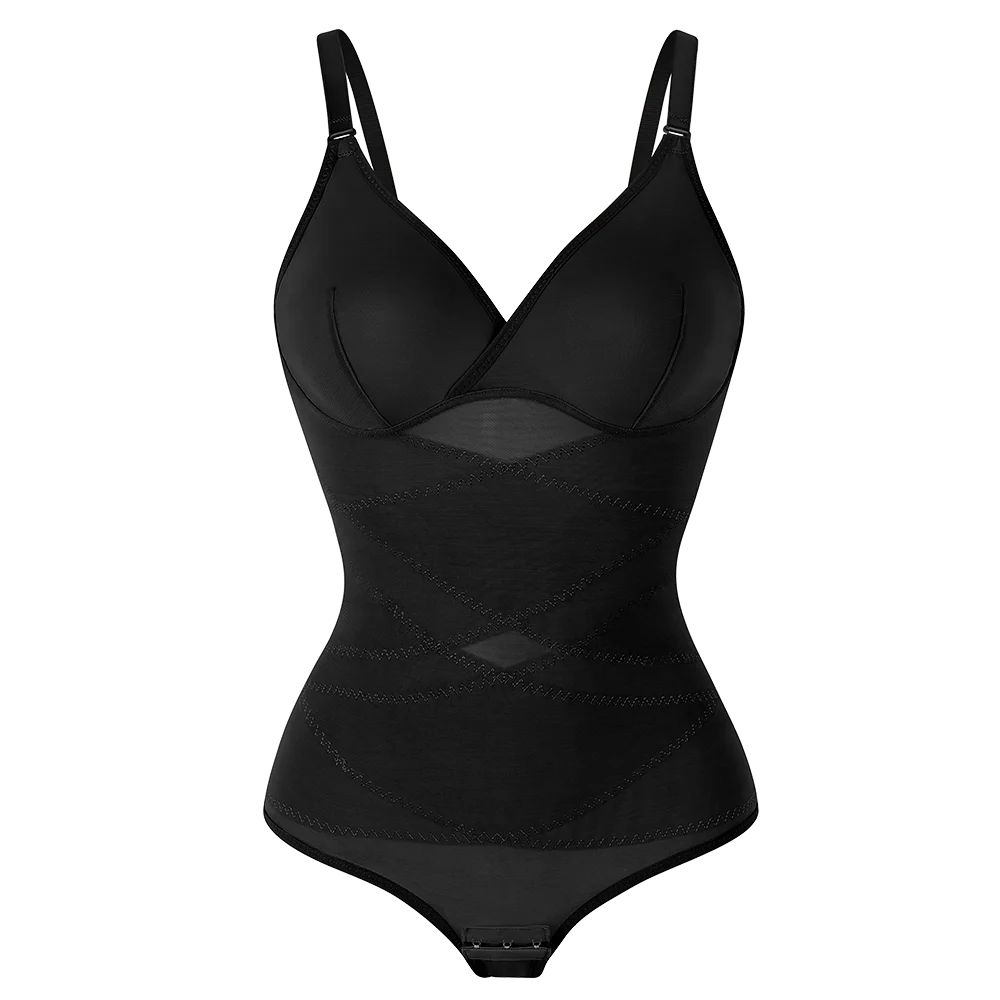Women's Cross-Back Mesh Shapewear Bodysuit – Slimming Fit, Tummy Control