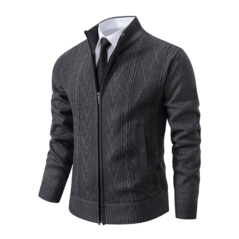 Men’s Cable Knit Zip-Up Sweater – Warm, Winter Casual, Soft Knit