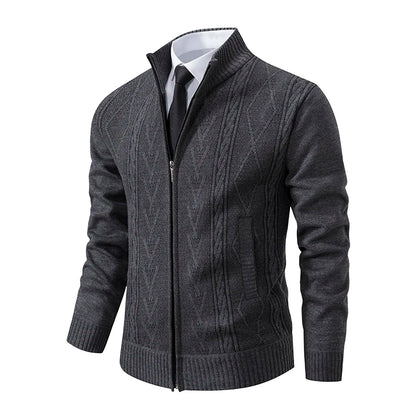 Men’s Cable Knit Zip-Up Sweater – Warm, Winter Casual, Soft Knit