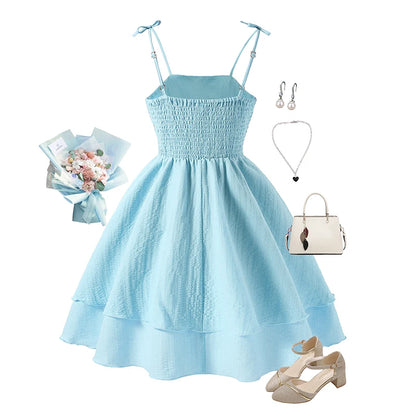 Girls’ Tiered Sling Dress – Sleeveless, Stretch Waist (8Y–12Y)