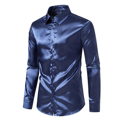 Men’s Satin Dress Shirt – Long Sleeve Formal Button Down