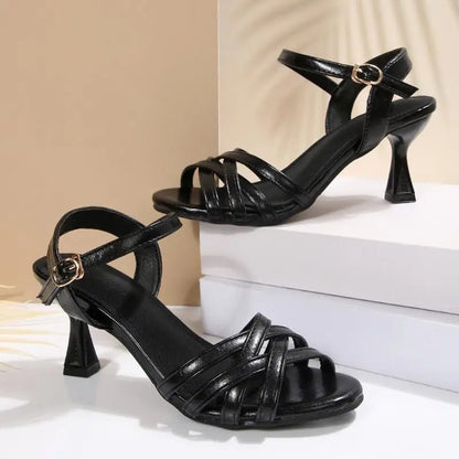 Women’s Cross Strap Heeled Sandals – Buckle Back, Party Ready