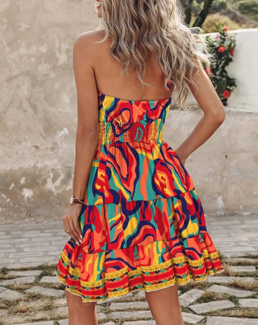 Bohemian Halter Mini Dress