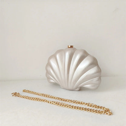 Shell Clutch Evening Bag – Beaded Handle, Formal Elegance