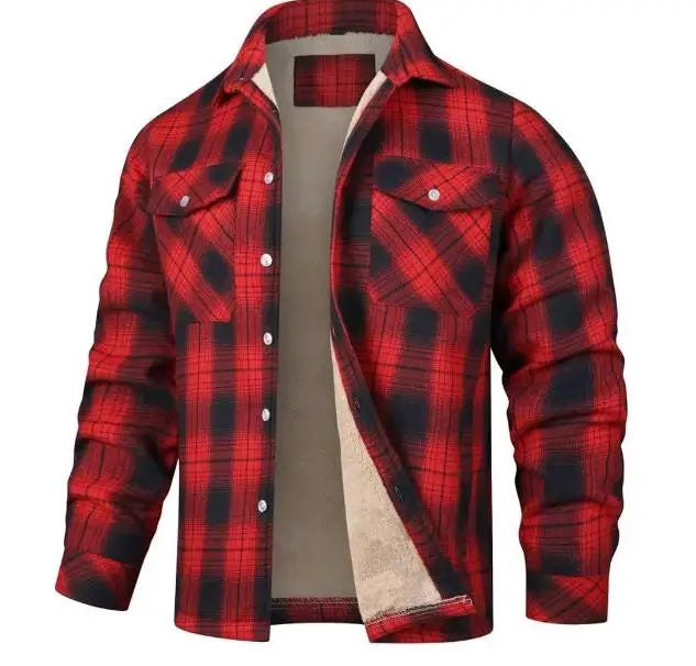Men’s Fleece-Lined Plaid Jacket – Casual Flannel Work Coat (S–5XL)
