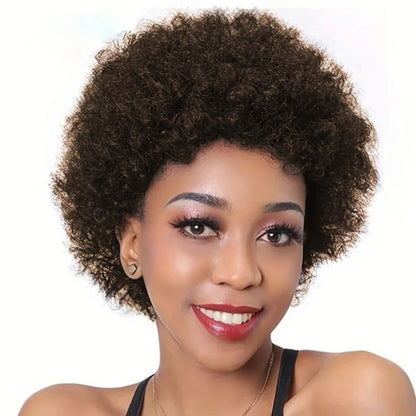 Short Curly Afro Human Hair Wig – Natural Volume Pixie Style