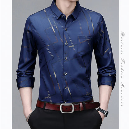 Men's Casual and Fashionable Long Sleeved Printed Shirt, Non Ironing and Wrinkle Resistant Business Top - The Dock Drop