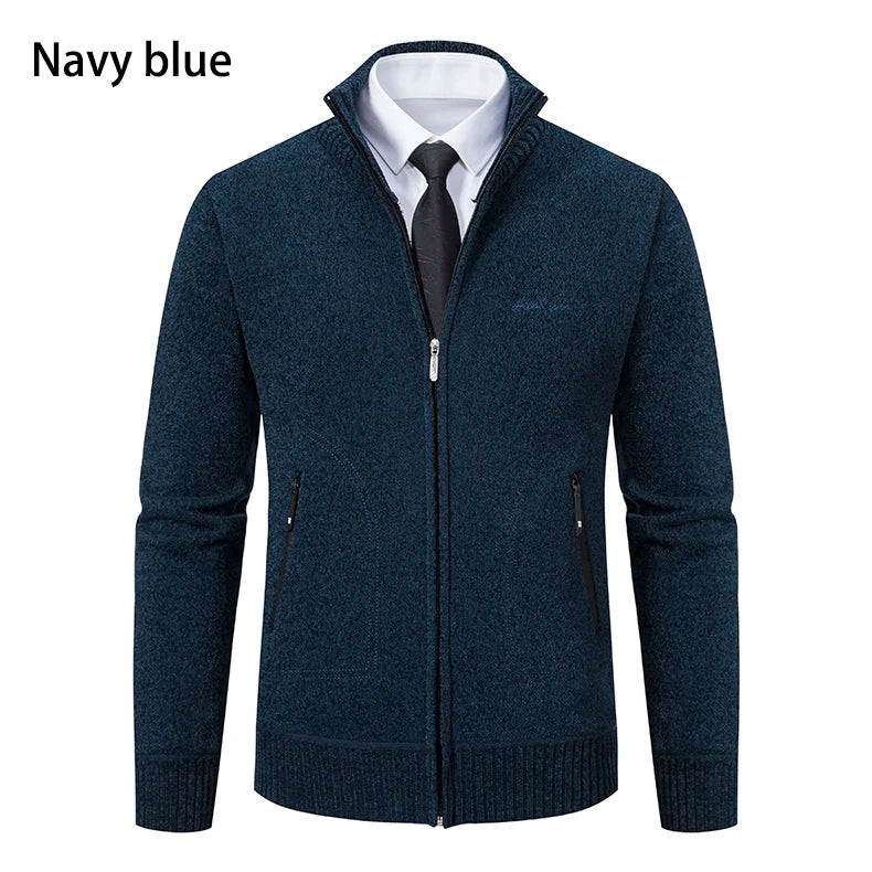 Men’s Stand-Collar Zip Knit Cardigan – Thick, Warm, Everyday Layer