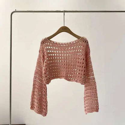 Women’s Crochet Knit Crop Top – Lightweight Summer Pullover