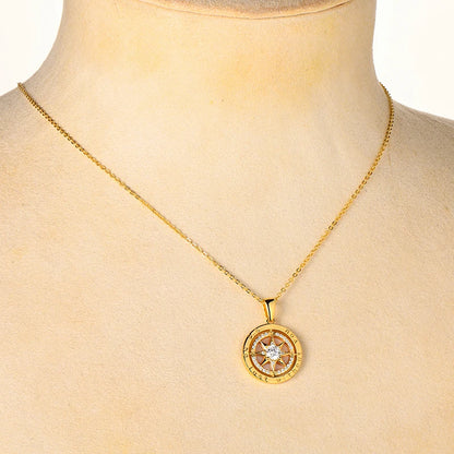 Women’s Sterling Silver Compass Necklace – 6.5mm Cubic Zirconia Pendant