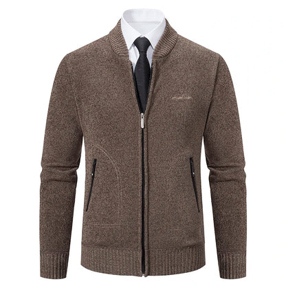 Men’s Stand-Collar Zip Knit Cardigan – Thick, Warm, Everyday Layer