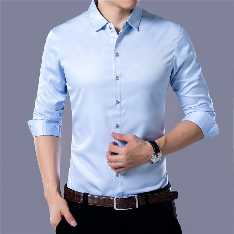 Men's Casual Fashion Business Solid Color Long Sleeved Shirt - The Dock Drop