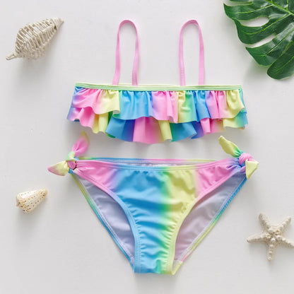 UV Baby Girl Swimsuit Two Piece Swimming Jumpsuit Ruffles Bathing Suit Summer Sleeveless Kids Swimwear for Girls 3-10 Years