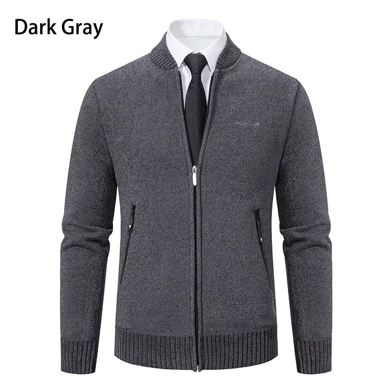 Men’s Stand-Collar Zip Knit Cardigan – Thick, Warm, Everyday Layer